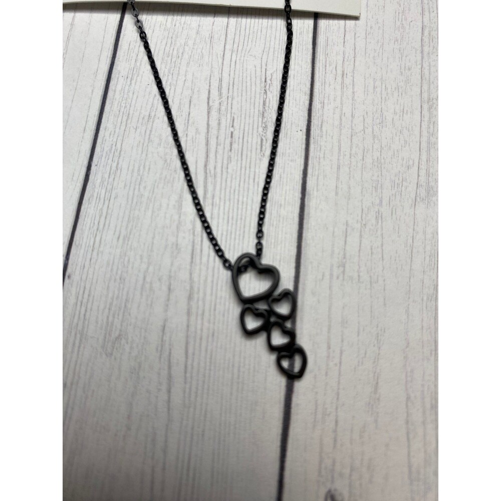 Black Heart Pendant Necklace 18 Inch Chain Stainless Steel Jewelry